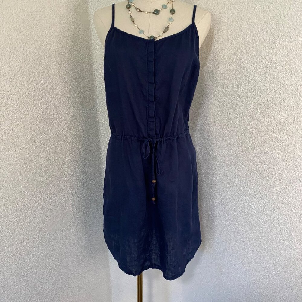 Cynthia Rowley Womens 100% Linen Racerback Tank Dress 10 Navy Coastal Beachy